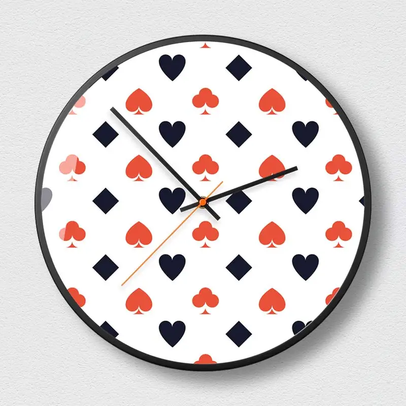 Children's heart playing CARDS minimalism modern popular decorative wall clock artistic small pure and fresh quiet metal roun203 - Цвет: A
