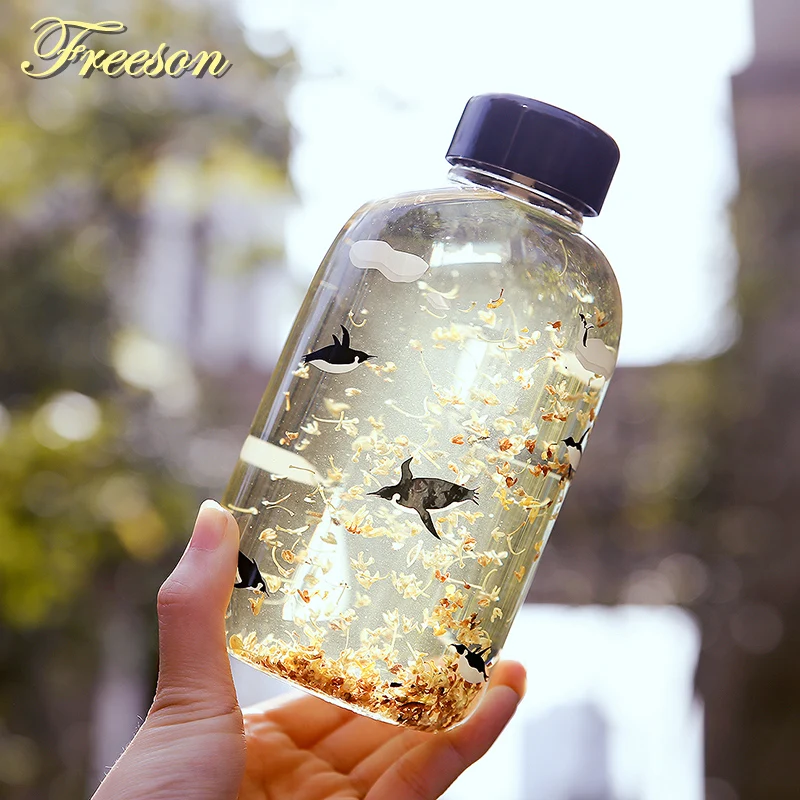 Baratos Creativa Oso Polar pingüino botella de agua de vidrio de Animal lindo botellas de hielo de dibujos animados de botella de deporte Tour vasos Dropshipping. Exclusivo.