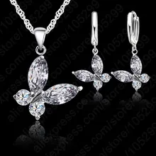 Hızlı kargo kristal kelebek kadın moda kısa zincir kolye kolye + küpe takı seti kadınlar için