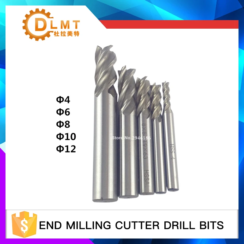 UK 4-12mm HSS CNC Straight End Mill 4 Flute Milling End Cutter Drill Bit Tool 