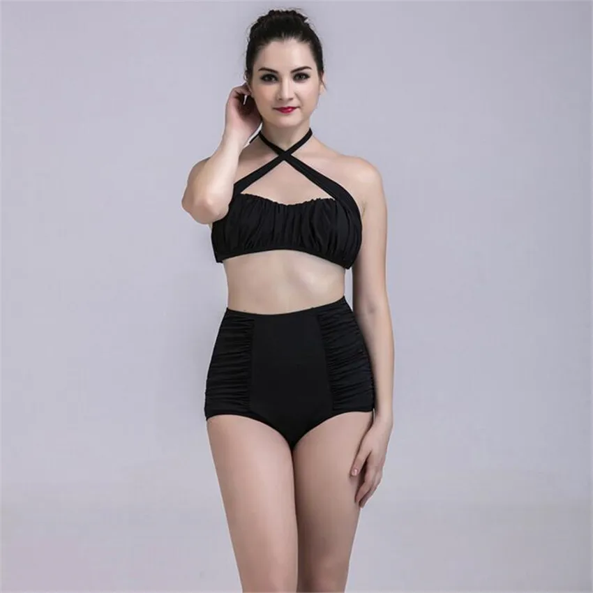 2017 hot black fold design swim wear high waist swimsuit vintage retro push up swimwear for women plus size bikini free shipping plus-size-black-swimsuit : image 2017 hot black fold design swim wear high waist swimsuit vintage retro push up swimwear for women plus size bikini free shipping plus-size-black-swimsuit