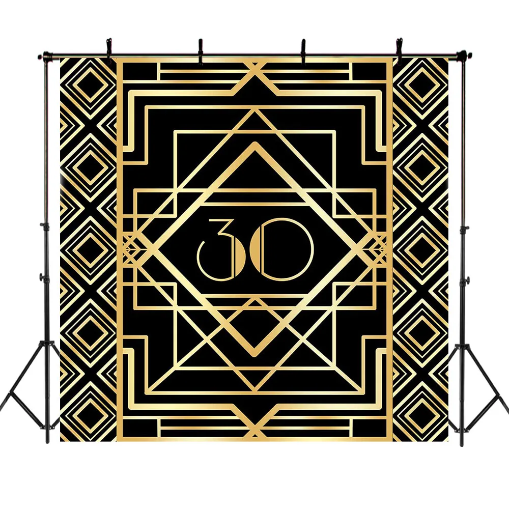 

Neoback Great Gastby Backdrop Happy 30th Birthday Photography Backdrops Step and Repeat Adults Party Photo Booth Background