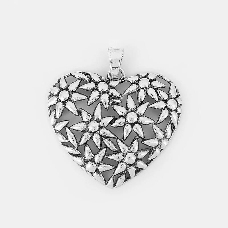 

2pcs Antique Silver Large Abstract Open Star Flower Heart Pendant For Necklace Jewelry Making Findings Accessories 67*60mm