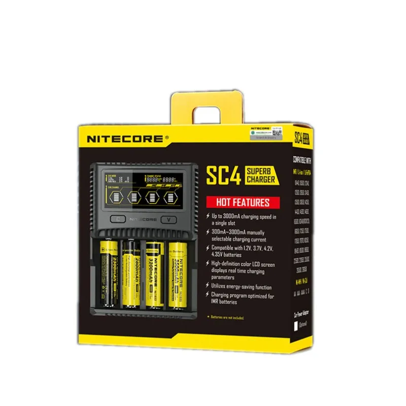 NITECORE SC4 интеллектуальное зарядное устройство для быстрой зарядки превосходное зарядное устройство с 4 слотами 6A общий выход совместимый IMR 18650 14450 16340 AA аккумулятор - Цвет: SC4