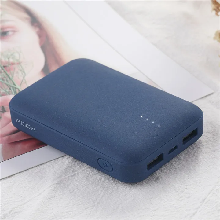 ROCK 10000 mAh power Bank для Xiaomi power bank, Мини Портативная полимерная батарея для iPhone SamSung Mobile Phone bank power - Цвет: Синий