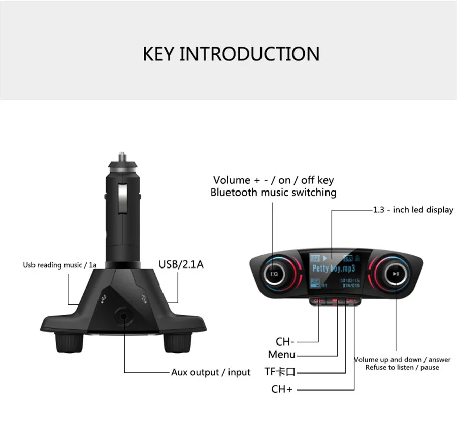 Двухголовый Автомобильный Bluetooth MP3 Дисплей с двойной ручкой большой экран дисплей Беспроводное зарядное устройство двойной fm-передатчик автомобиля BT06