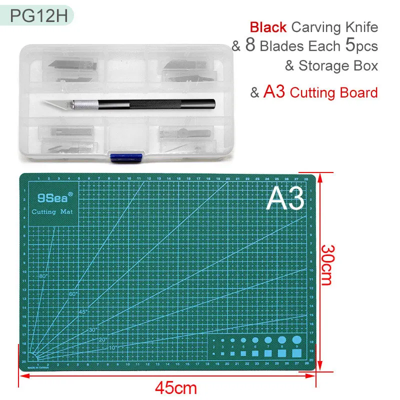 High Quality Professional Carving Knife and Cutting Board Set, Hand Tools for Paper Wood Sculpture Eraser Model Pen Knifes Sharp - Цвет: Black 40 blades A3