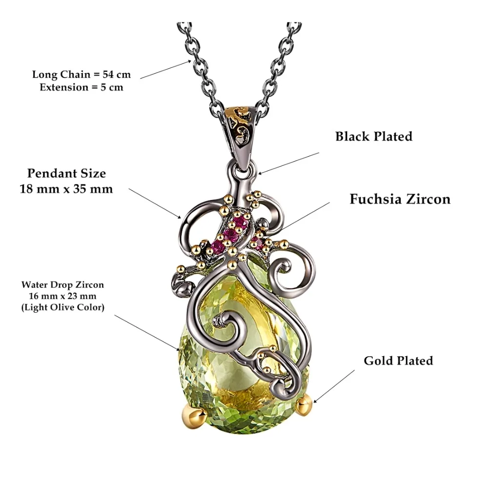 Tanie DreamCarnival 1989 moda damska wisiorek z długim łańcuszkiem naszyjniki duży zielony kropla wody CZ ślub Marry biżuteria kobiece dziewczyny WP6560