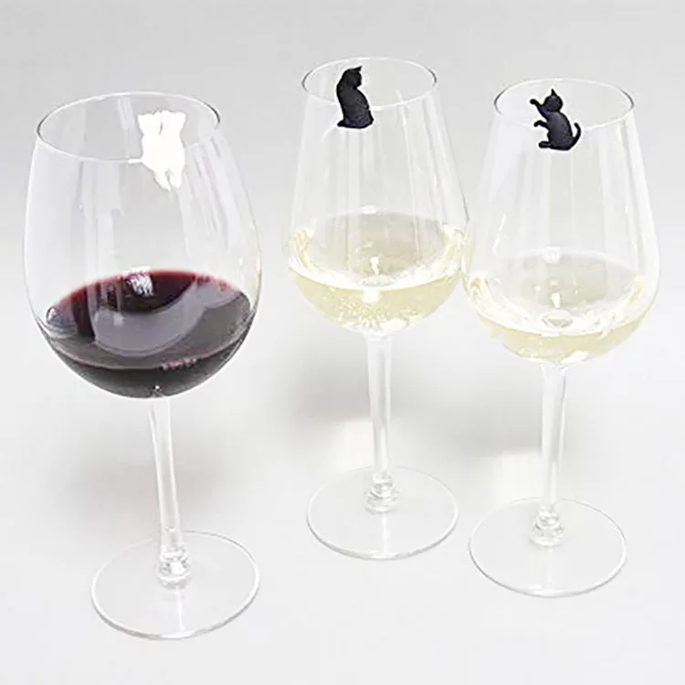 6Pcs/Set Silicone Meow Wine Glass Markers Black and White Cat Drinking Buddy Cup Identification Tea Bag Holders