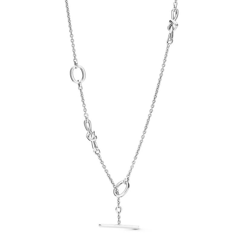 

2019 NEW 100% 925 Sterling Silver Knotted Hearts Necklace Fit Girl Valentine's Day Original Fashion Jewelry Gift