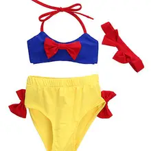 Лето Бикини для маленьких девочек; милый купальник; топ с бантом; шорты; наборы повязок на голову; одежда; купальный костюм