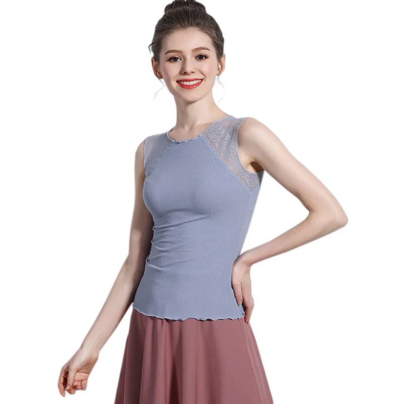 

New summer tanks tops women sexy lace shoulder AIRCOOL wood fiber seamless vest underwear tops bottoming shirts women