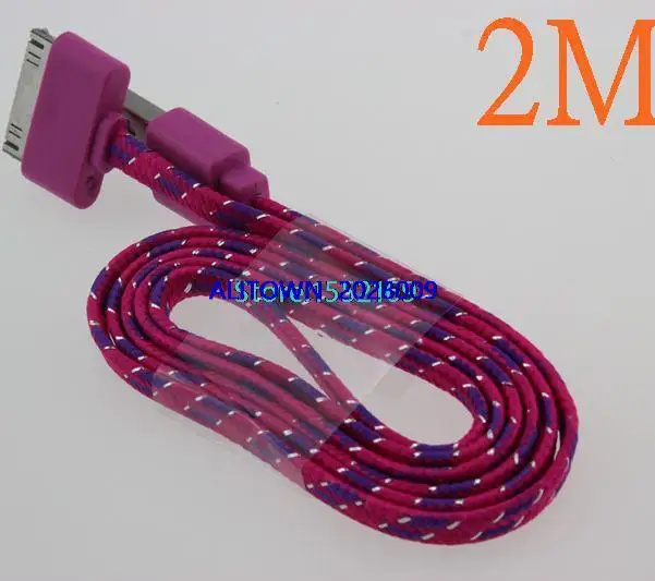 200pcs lot USB to 30 Pin 2m Data Sync Charger Flat Braided Noodle Cable Cord for apple iPhone 4 4S 3GS | Мобильные телефоны и