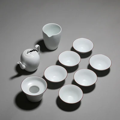 Кунг-фу китайский чайный набор современный минималистский дом Одноцветный керамический домашний заварник белый фарфор офисный набор для чая - Цвет: C 10 set