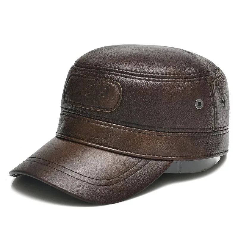 

2018 Brand New style Men's Real Genuine Leather baseball Cap brand Newsboy /Beret Hat winter warm Cowhide cap Cow-19