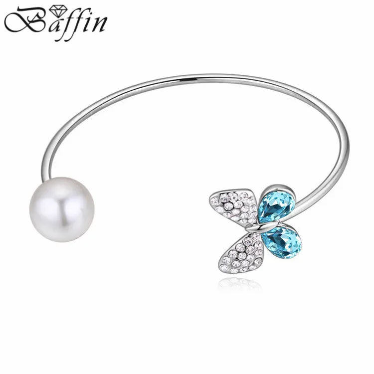 

New Bowknot Simulated Pearl Bracelet Bangles Women Jewelry One Direction Made With Swarovski ELements Crystals from Swarovski