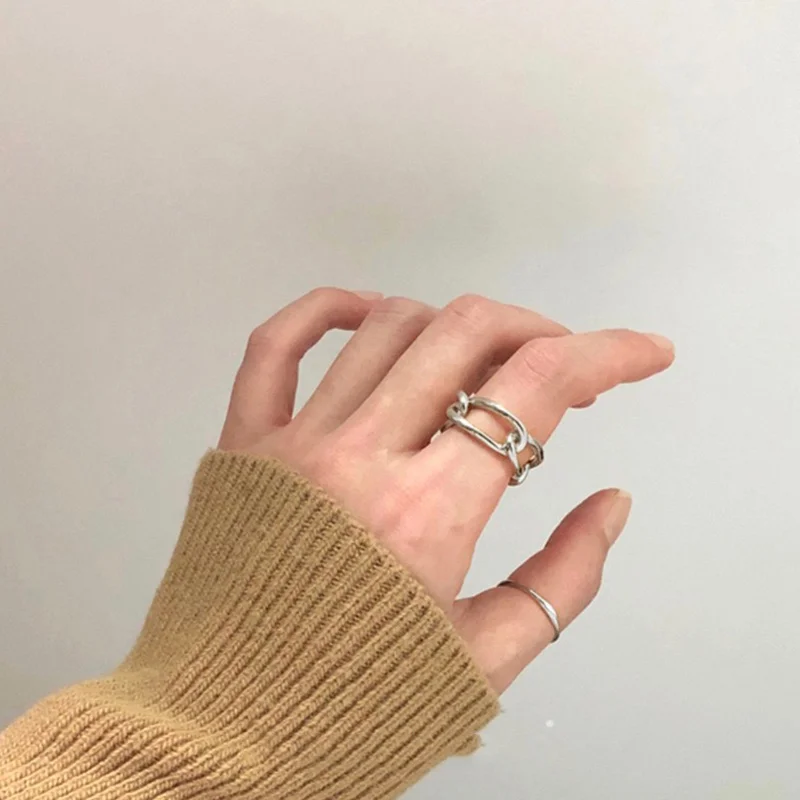 F.I.N.S классические звенья цепи кольца на палец, мужские выдолбленные уникальный дизайн кольца из стерлингового серебра 925 для женщин ювелирные изделия