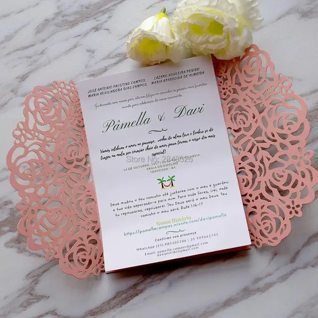 50pcs personalized moroccan pink rose laser cut elegant wedding elegant wedding invitation