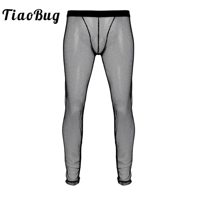 

TiaoBug Men Soft See Through Sheer Home Lounge Stretchy Fishnet Pants Male Hot Sexy Long Trousers Nightwear Pantyhose Underwear