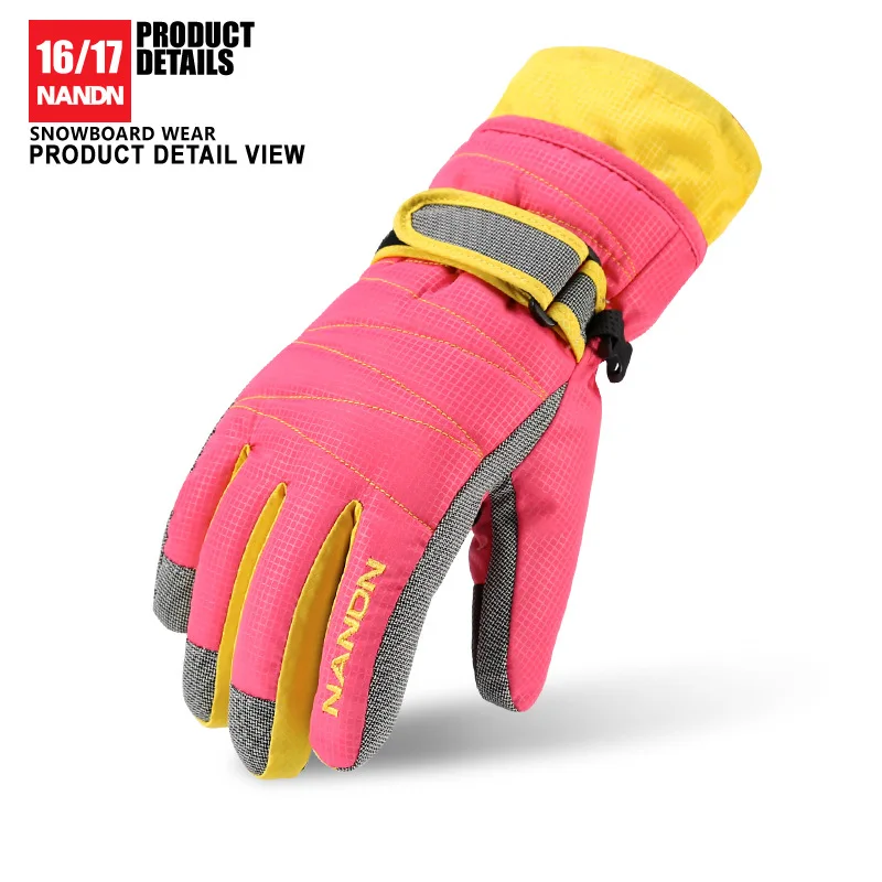 NANDN лыжные перчатки Сноуборд перчатки Снегоход Мотоцикл езда зимние перчатки ветрозащитные водонепроницаемые унисекс Зимние перчатки - Цвет: Pink