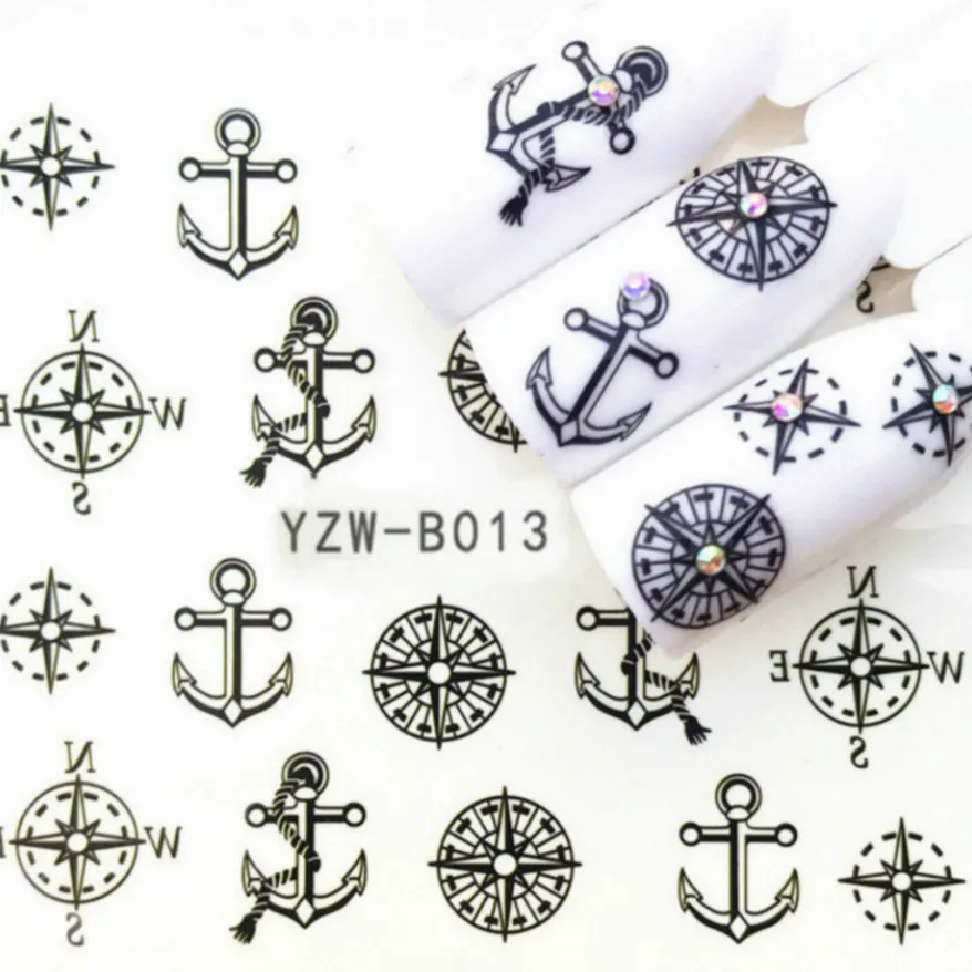 

2018 HOT Ship's Anchor Nail Sticker Butterfly Flower Water Transfer Decal Sliders for Nail Art Decoration Tattoo Manicure Wr #11