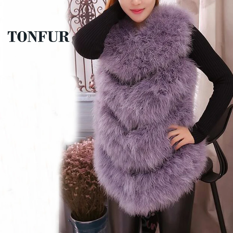 2017 New Arrival Vintage Style 100% True Knitted Ostrich Fur Gilet Natural Feather Fur Vest TSR141