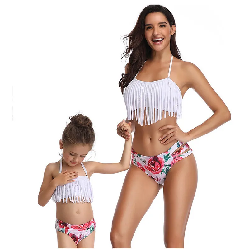 Family Mother Daughter Matching Swimwear Mom And Me Summer Beach Fashion Striped Swimming  Clothes Kids Girl Bath Suit Bikini (3)