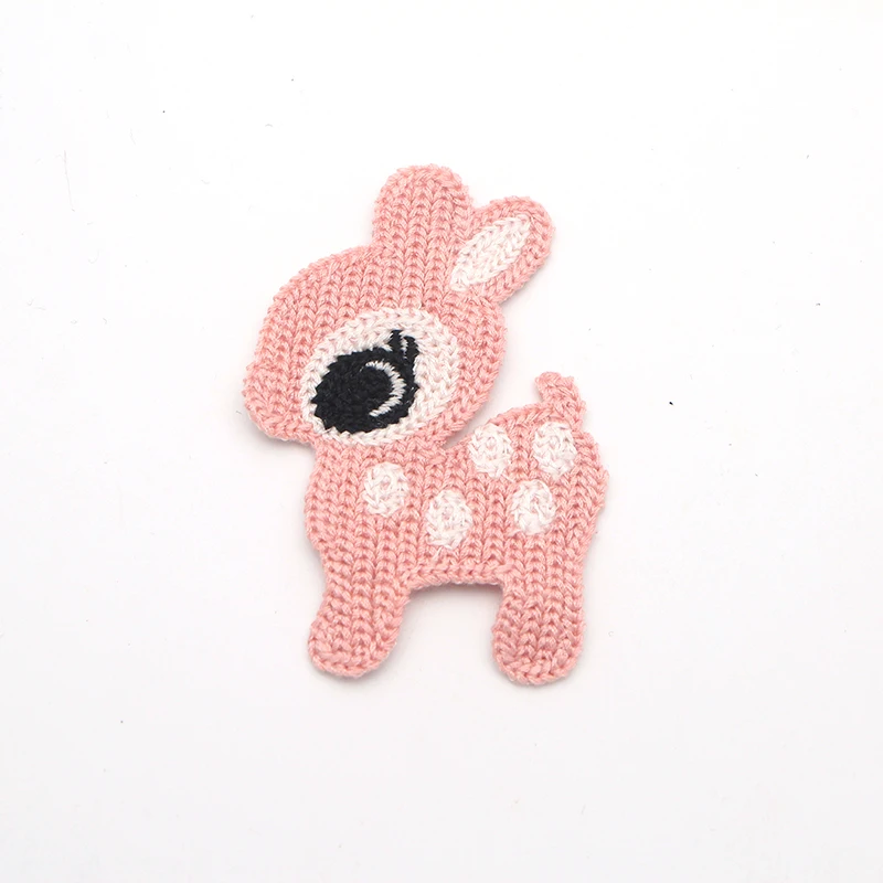 

2pcs/lot Small Pink Cute Little Deer Sew-on Woolen Patch for Clothes Crochet Knitted Flowers Applique Diy Accessories