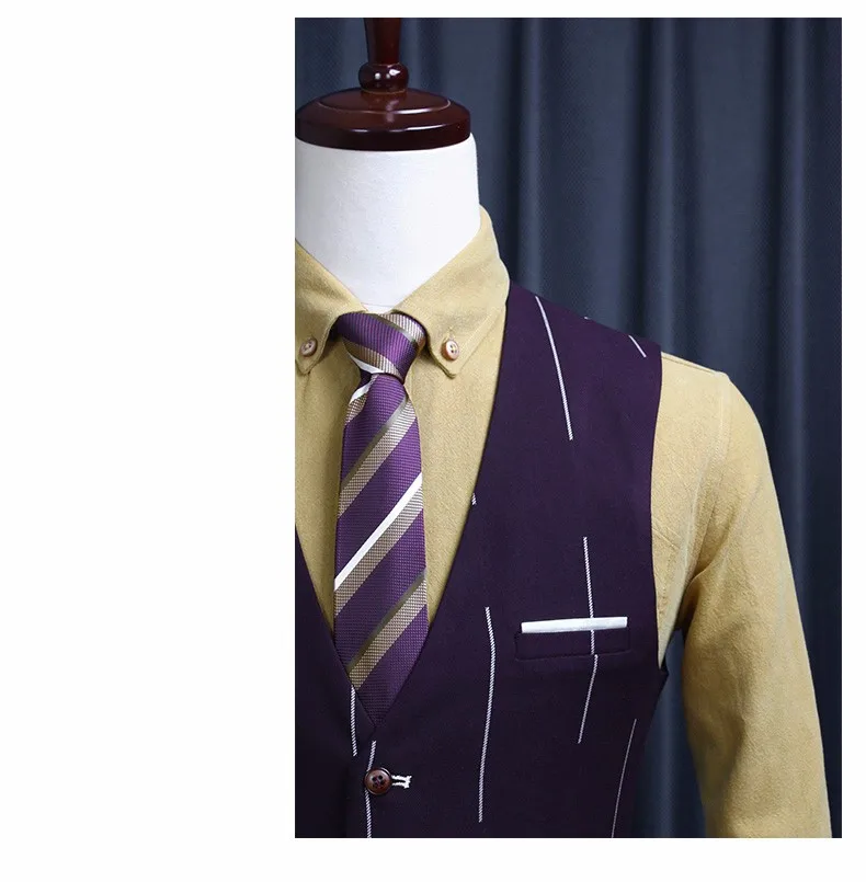 Высокое качество осенний мужской, Свадебный костюмные жилеты в полоску Тонкий Повседневный Блейзер, жилет и стиль