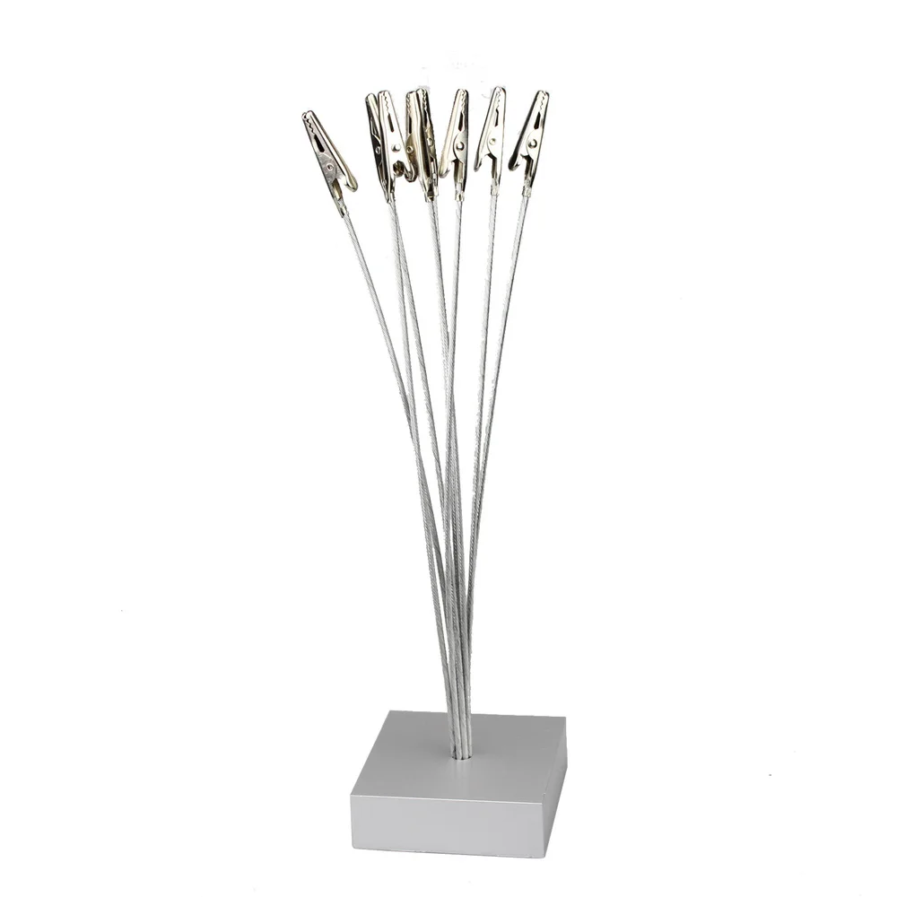 Silver Boxy Base Multi-Wire Photo Clips - 8 Branch Memo Holders for Table Place Cards - Clamps for Office Desk Organization and Exhibition Display image 2
