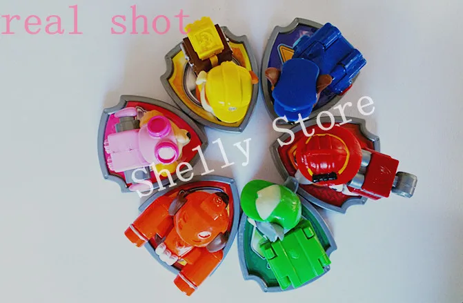 

6pcs little puppy figures patrulla canina toys gift for kids birthday dog patrol backpack can bounce off  Movable joints