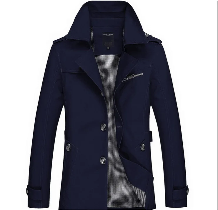 Мужской Тренч, хлопок, деловой стиль, Европейский британский стиль, приталенное пальто средней длины, ветровка, осенняя мужская куртка