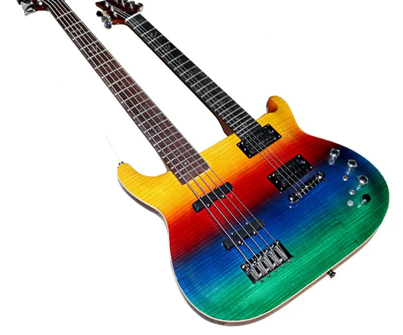 Wloesale Double Neck Electric Bass Guitar with 5+6 Strings,Colorful and