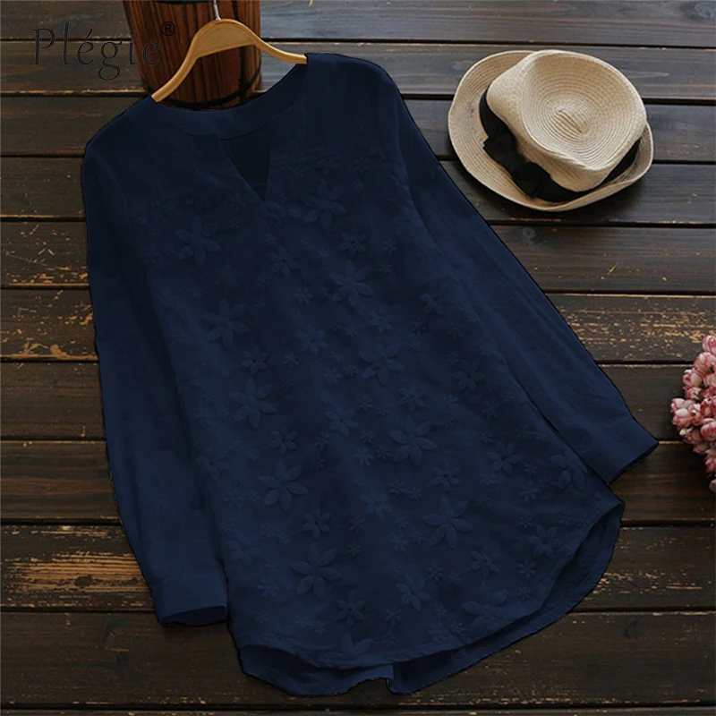 Plegie кружевная рубашка с вышивкой Blusas Mujer De Moda 2018 v вырезом и длинным рукавом