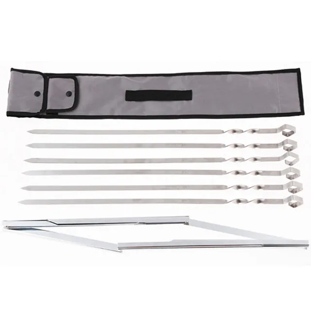 Rozsdamentes Acél Faszén Grill Állványkészlet 6Db Bbq Nyárs Hordozható Kültéri Piknik Kemping Rack Gsjz2002 - Image 3