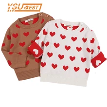 Свитер для девочек; коллекция года; свитер с вышивкой в виде сердечек; Модный весенний вязаный пуловер с длинными рукавами для маленьких девочек; Повседневные свитера; вязаный свитер для малышей
