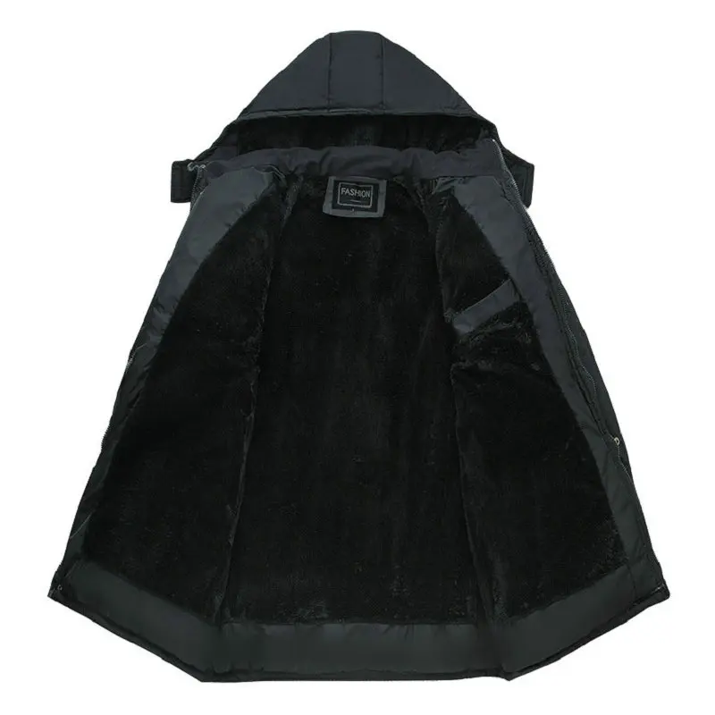 Tanie Czarna kurtka zimowa mężczyźni grube parki kurtki okazjonalne wiatroodporny ciepły płaszcz zimowy mężczyzna polar z kapturem w średnim wieku męska odzież wierzchnia