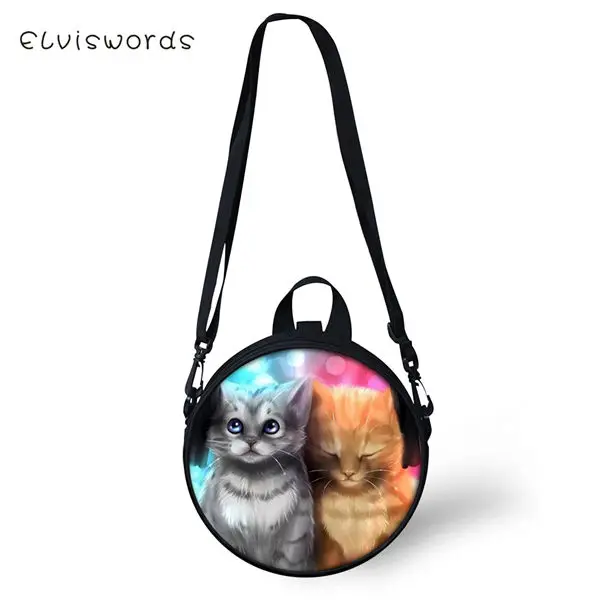 ELVISWORDS Women Round Shape Crossbody Bags Dreamastic Cats Prints Cute Girls Small Purses Kawaii Pattern Women Shoulder Bags - Цвет: CDWX1135I