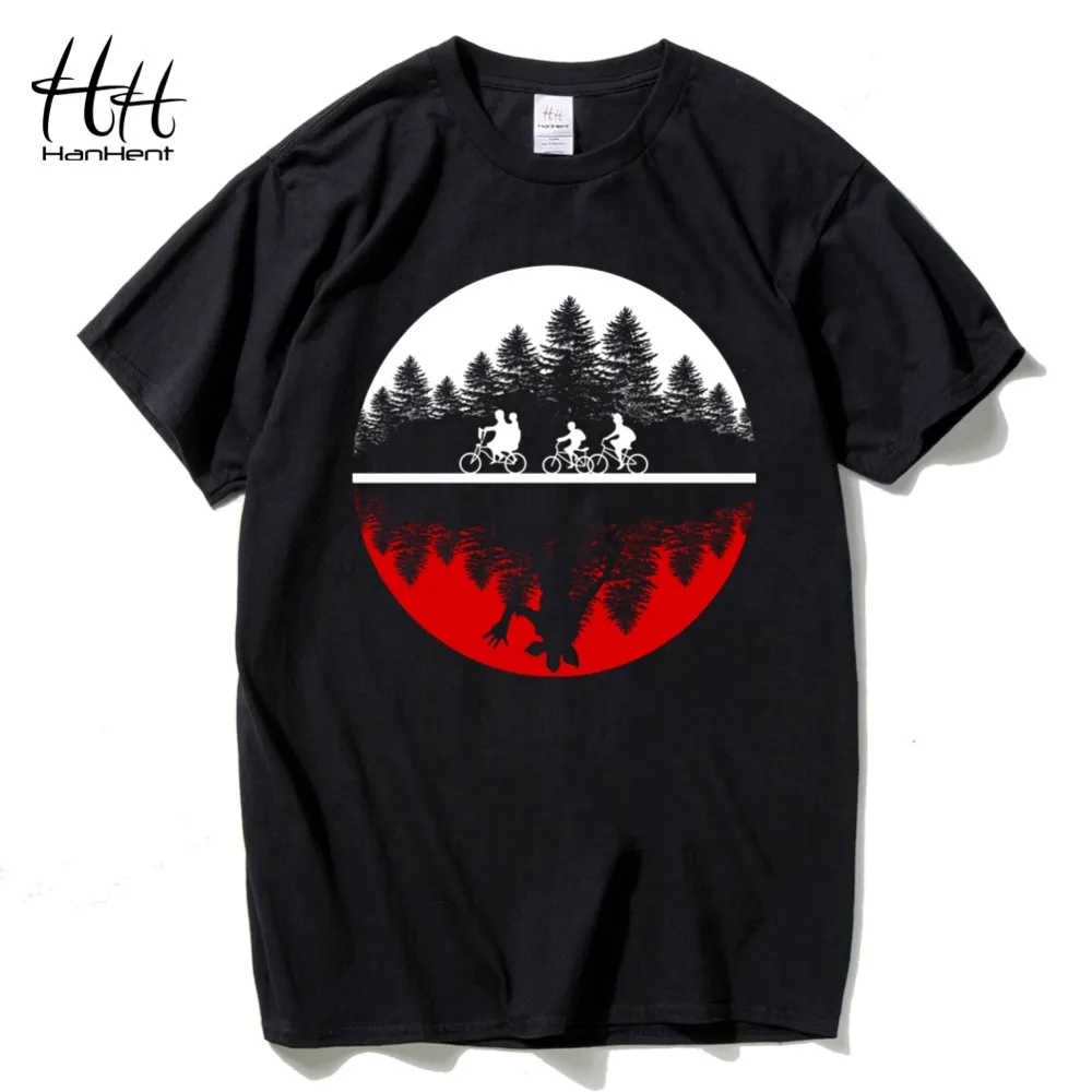 HanHent Funny Design Two-worlds Men’s T-shirt Cotton short sleeve Tee shirt 2018 Streetwear Style Stranger Things T shirt Male