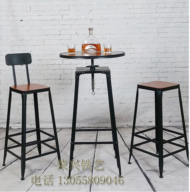 American retro wood wrought iron bar chairs ktv Reception barstool