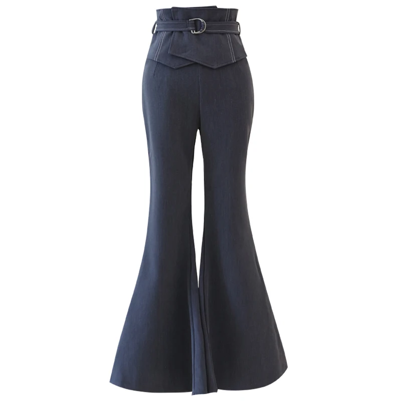 S Slim Delgada Pierna 1 M Negro Trabajo Pantalones Más Alta 2 Oficina Algodón Campana Ancha Tamaño Cintura L Mujeres Larga Femenino TxwqnY5F
