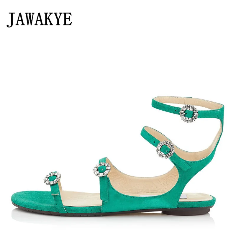 

Women Simple Flat Sandals Rhinestone Belt Buckle Shoes sexy Hollow Water Drill Rome Gladiator Woman shoes Summer