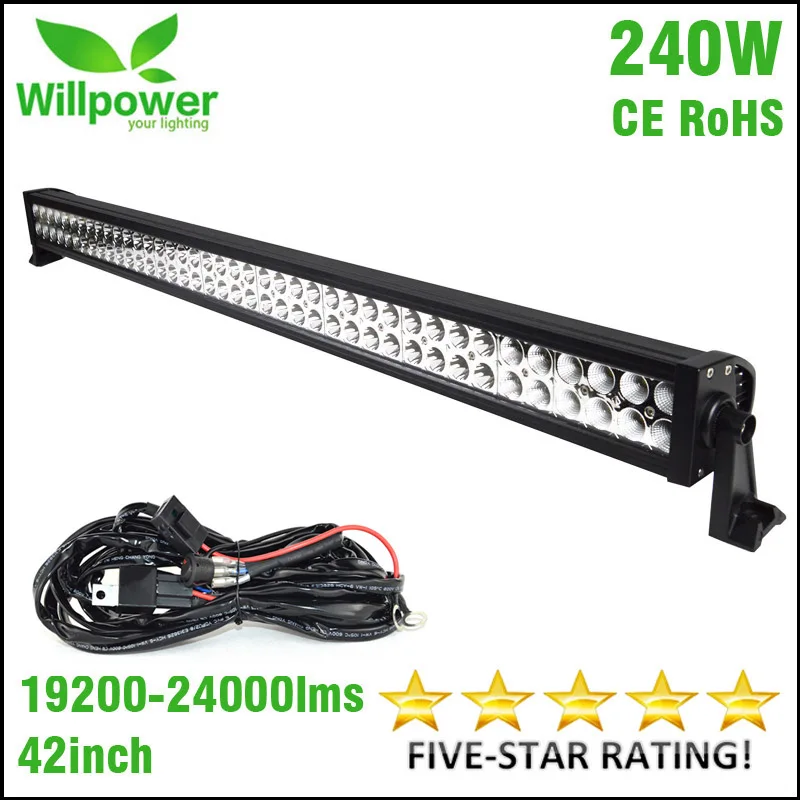 FREE shipping 4x4 combo beam 24000lms 42 inch 240w 4x4 car driving lights wiring kit 12v