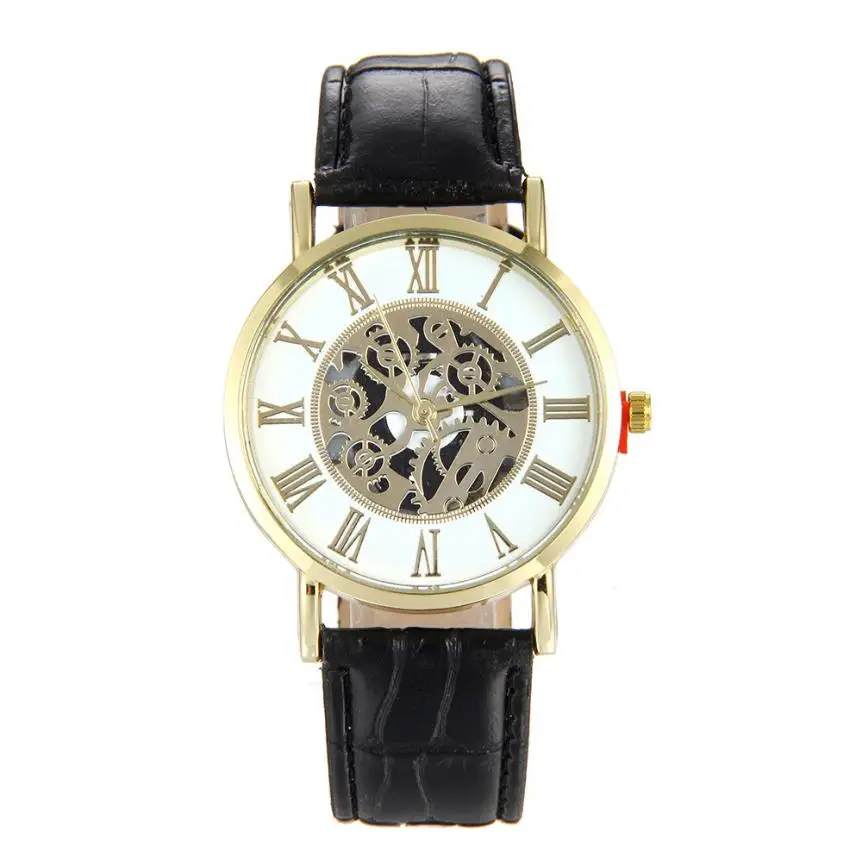 Ретро дизайн полый циферблат часы для мужчин s Роскошный кожаный ремешок кварцевые наручные часы бизнес мужские спортивные часы Relogio Masculino# YL5 - Цвет: As Show