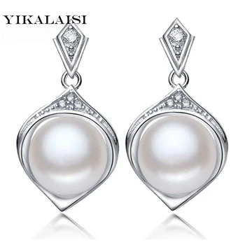 

YIKALAISI 925 Sterling Silver Natural Freshwater oblate Pearl Earrings Jewelry For Women 8-9mm Pearl 4 Colour AAA Zircon