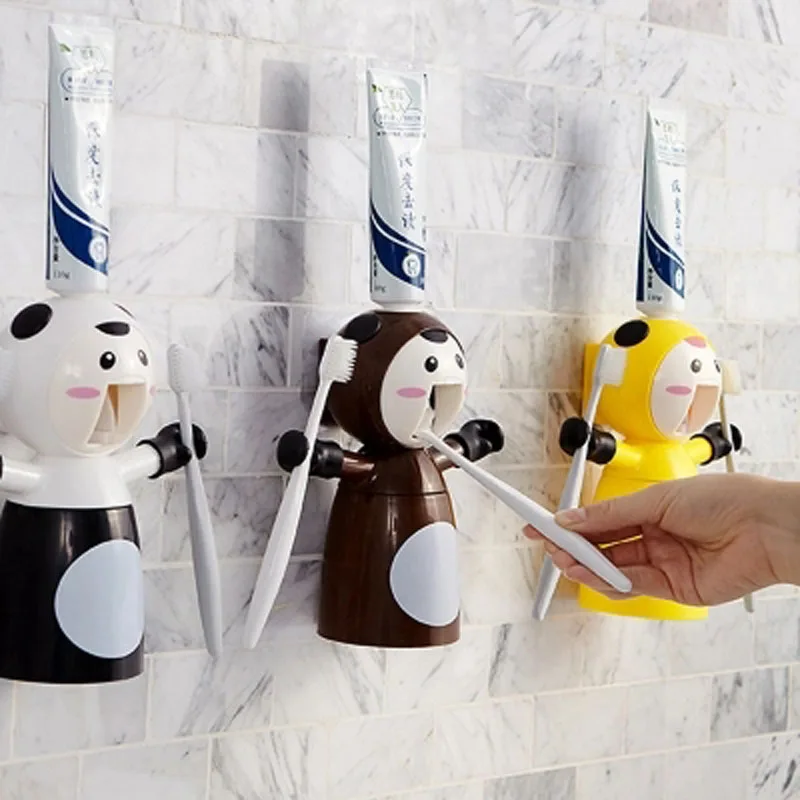 

1Pc Quality Creative Practical Bathroom Gadgets Cartoon Shape Toothbrush Holder Toothpaste Squeezers with Two Toothbrush Holders