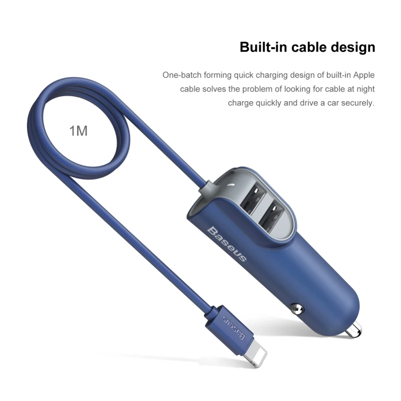 Baseus двойной зарядное устройство USB 5.5A быстрое автомобильное зарядное устройство адаптер для iPhone 7 6s смартфон зарядное устройство, с кабелем 1 м для iPhone