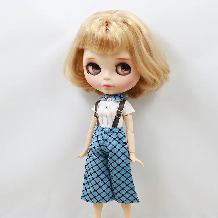 DBS Blyth doll icy licca body синий клетчатый комбинезон с белой рубашкой 1/6 подарок для
