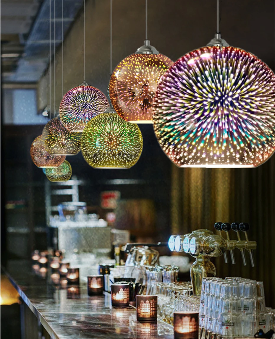 Скандинавский чердак 3D стекло травление абажур подвесной светильник креативный одиночный светодиодный подвесной светильник для ресторана бара отеля офиса