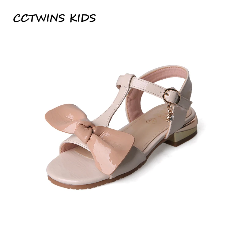 

CCTWINS Kids Shoes 2019 Summer Girls Princess Bow Tie Shoes Children Fashion High Heel Flats Baby Barefoot Party Sandals PS495